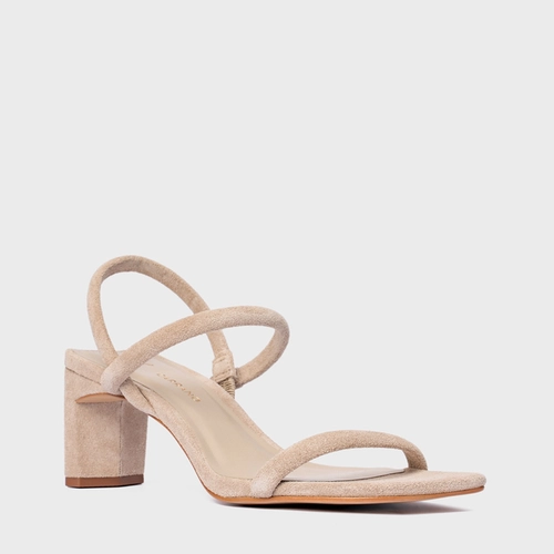 Sandália Essential Salto Reto Couro Suede Bege Oatmeal