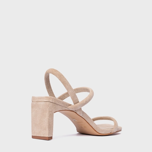 Sandália Essential Salto Reto Couro Suede Bege Oatmeal