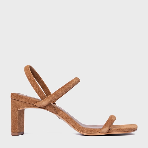 Sandália Essential Salto Reto Couro Suede Marrom Saddle