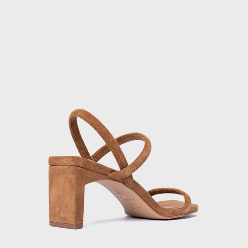 Sandália Essential Salto Reto Couro Suede Marrom Saddle