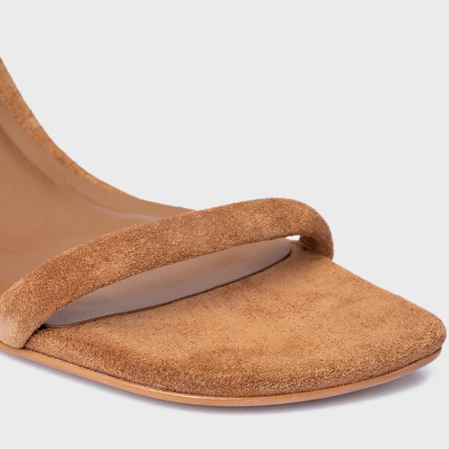 Sandália Essential Salto Reto Couro Suede Marrom Saddle