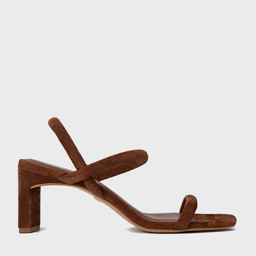 Sandália Essential Salto Reto Couro Suede Marrom Walnut