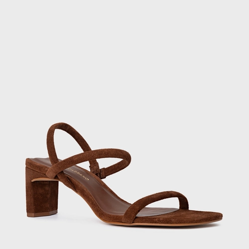 Sandália Essential Salto Reto Couro Suede Marrom Walnut