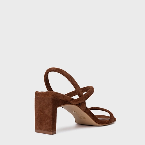 Sandália Essential Salto Reto Couro Suede Marrom Walnut