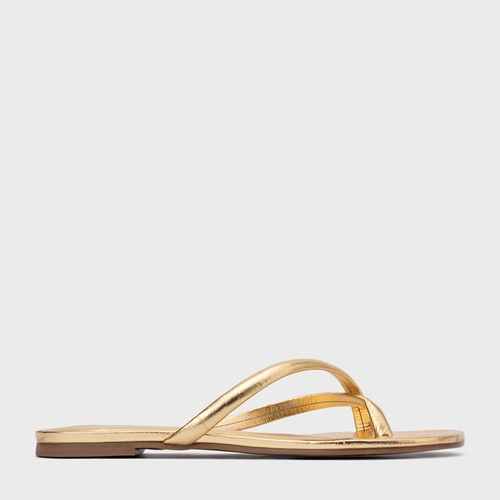 Rasteira Essential Couro Metalizado Dourado Gold