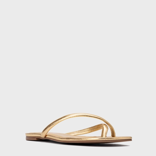 Rasteira Essential Couro Metalizado Dourado Gold