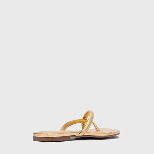 Rasteira Essential Couro Metalizado Dourado Gold