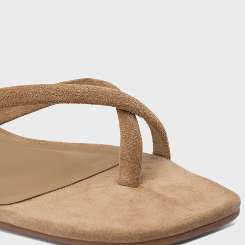 Rasteira Essential Couro Suede Bege Almond