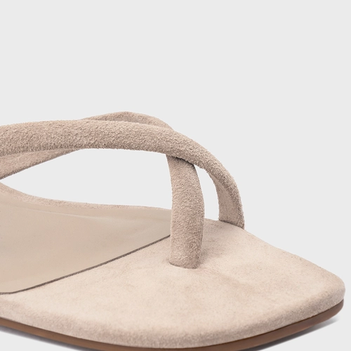 Rasteira Essential Couro Suede Bege Oatmeal