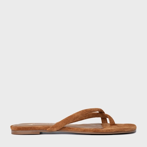 Rasteira Essential Couro Suede Marrom Saddle