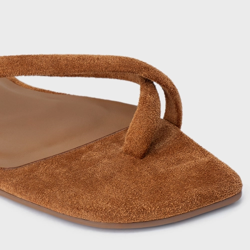 Rasteira Essential Couro Suede Marrom Saddle
