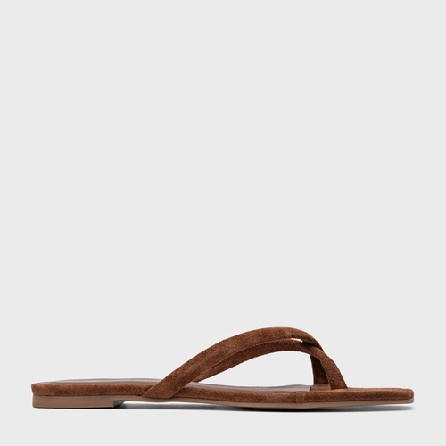 Rasteira Essential Couro Suede Marrom Walnut