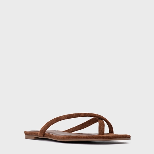 Rasteira Essential Couro Suede Marrom Walnut