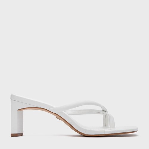 Open Mule Essential Salto Reto Couro Branco Blanc