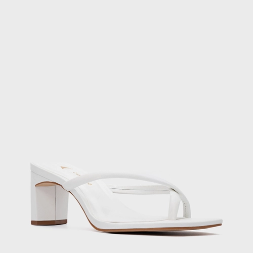 Open Mule Essential Salto Reto Couro Branco Blanc