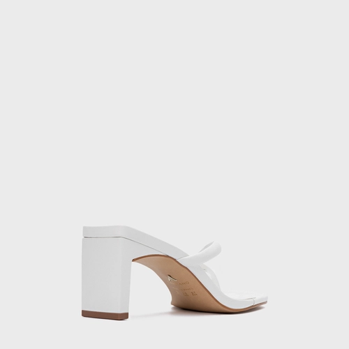 Open Mule Essential Salto Reto Couro Branco Blanc