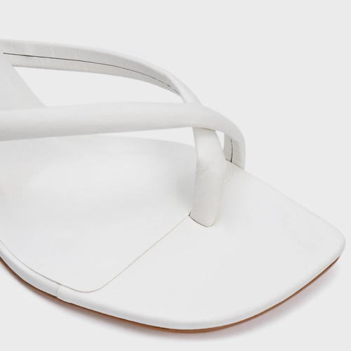 Open Mule Essential Salto Reto Couro Branco Blanc