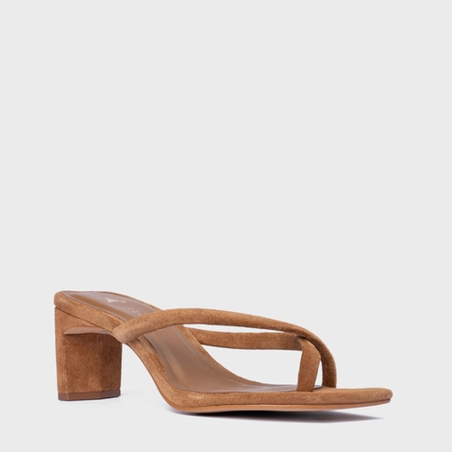 Open Mule Essential Salto Reto Couro Suede Marrom Saddle