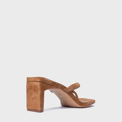 Open Mule Essential Salto Reto Couro Suede Marrom Saddle