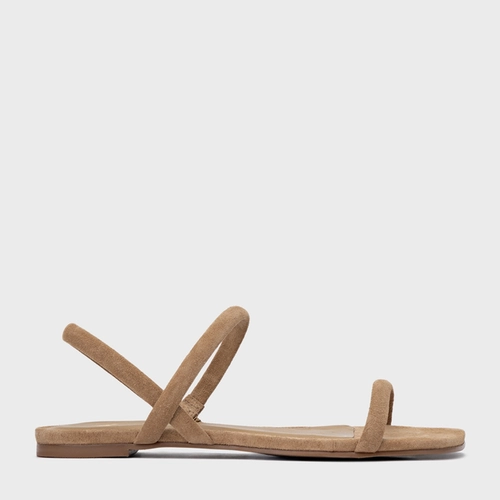 Sandália Rasteira Essential Couro Suede Bege Almond
