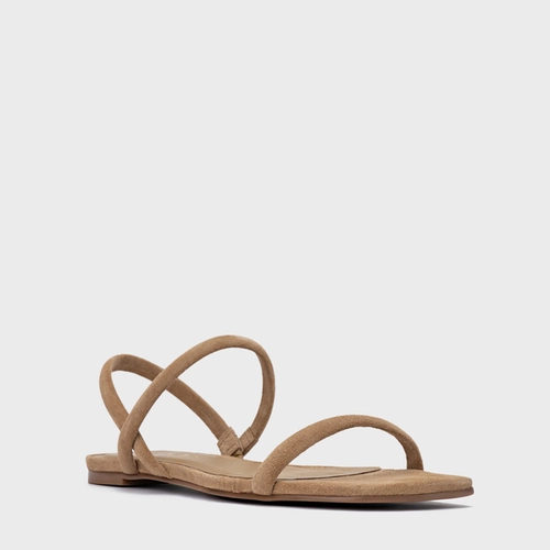 Sandália Rasteira Essential Couro Suede Bege Almond