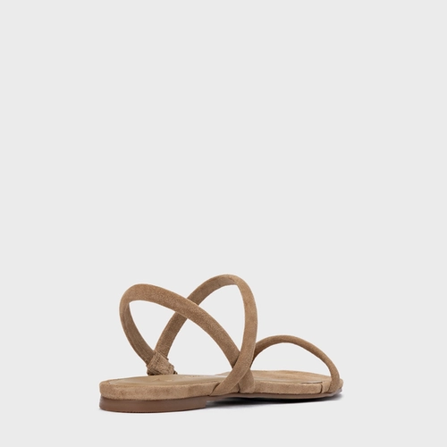 Sandália Rasteira Essential Couro Suede Bege Almond