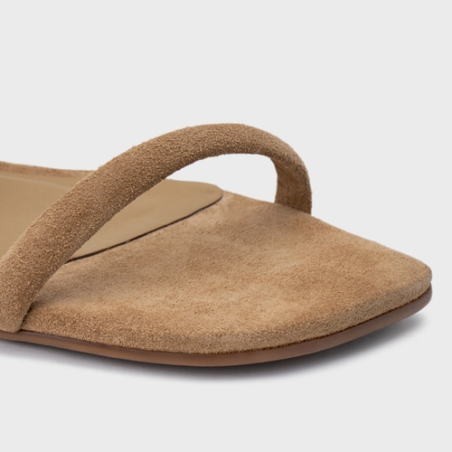 Sandália Rasteira Essential Couro Suede Bege Almond