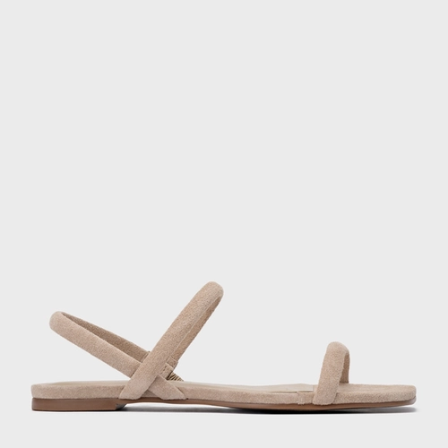 Sandália Rasteira Essential Couro Suede Bege Oatmeal