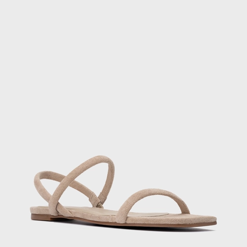 Sandália Rasteira Essential Couro Suede Bege Oatmeal