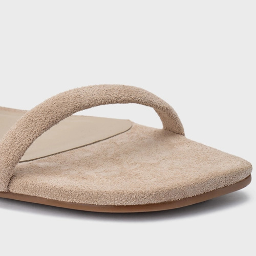 Sandália Rasteira Essential Couro Suede Bege Oatmeal