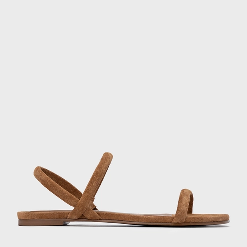 Sandália Rasteira Essential Couro Suede Marrom Saddle