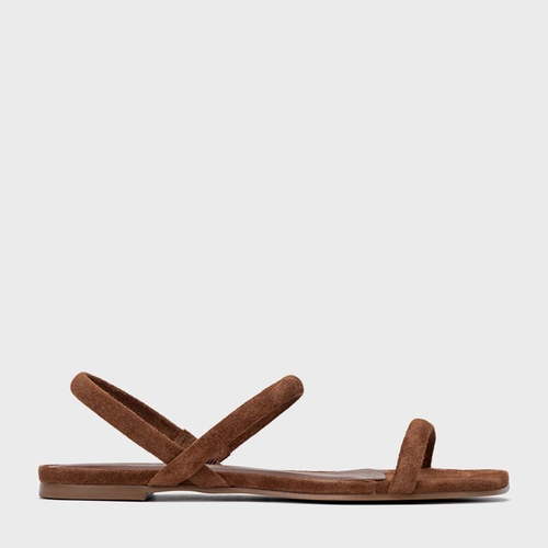 Sandália Rasteira Essential Couro Suede Marrom Walnut