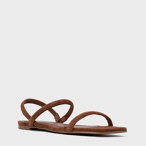 Sandália Rasteira Essential Couro Suede Marrom Walnut
