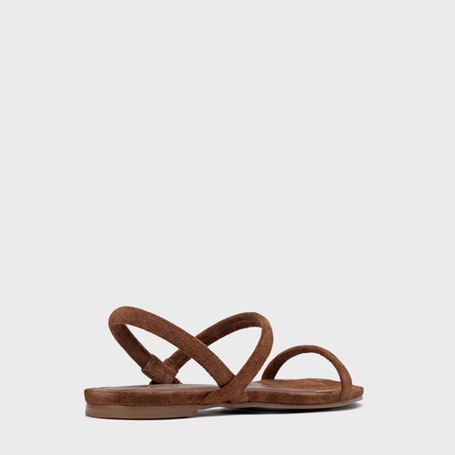 Sandália Rasteira Essential Couro Suede Marrom Walnut