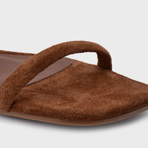 Sandália Rasteira Essential Couro Suede Marrom Walnut