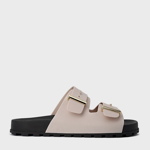 Rasteira Birken Metal Preto e Off White Vanilla