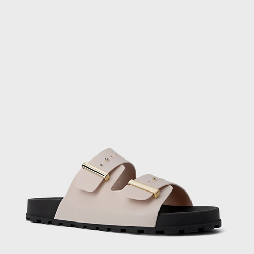 Rasteira Birken Metal Preto e Off White Vanilla