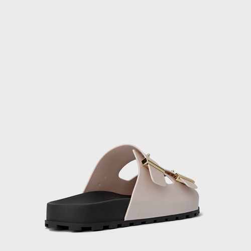 Rasteira Birken Metal Preto e Off White Vanilla