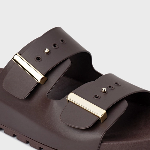Rasteira Birken Metal Marrom Ganache