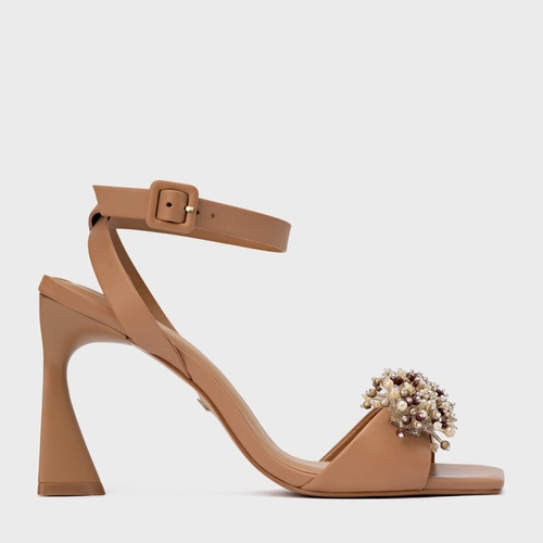 Sandália Bloom Salto Allure Couro Marrom Cookie