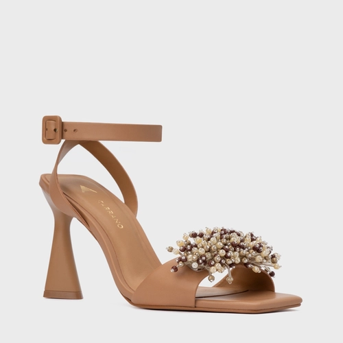Sandália Bloom Salto Allure Couro Marrom Cookie