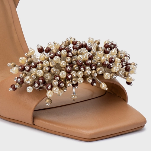 Sandália Bloom Salto Allure Couro Marrom Cookie