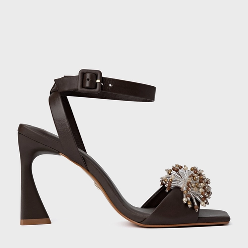 Sandália Bloom Salto Allure Couro Marrom Ganache