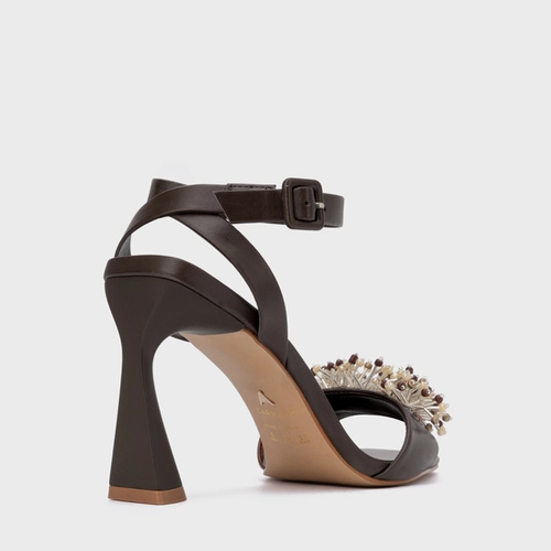 Sandália Bloom Salto Allure Couro Marrom Ganache