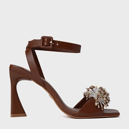 Sandália Bloom Salto Allure Couro Marrom Walnut