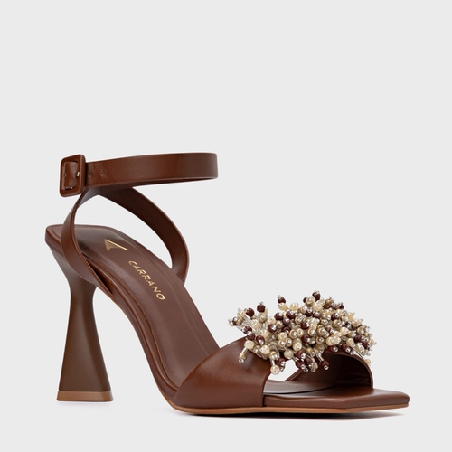 Sandália Bloom Salto Allure Couro Marrom Walnut