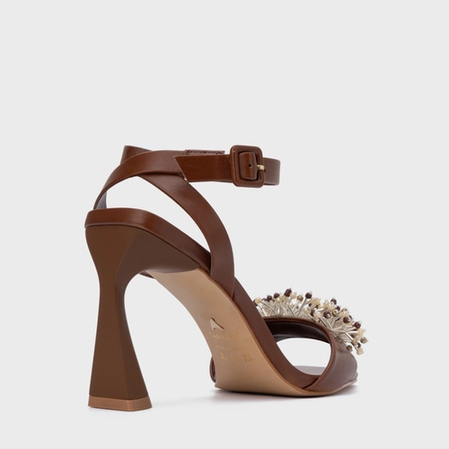 Sandália Bloom Salto Allure Couro Marrom Walnut