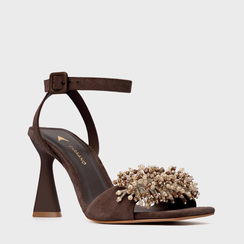 Sandália Bloom Salto Allure Couro Suede Marrom Ganache