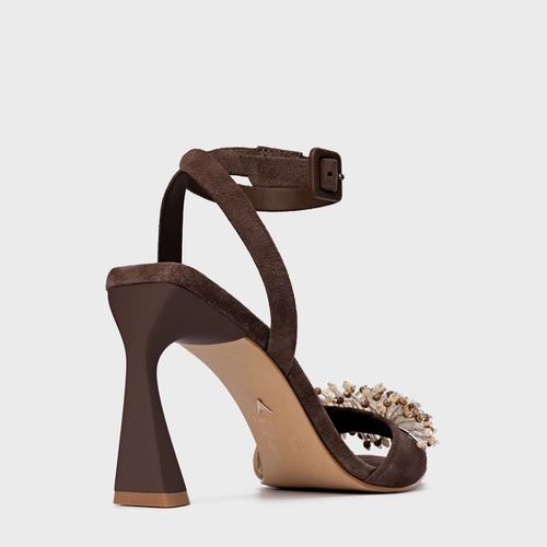 Sandália Bloom Salto Allure Couro Suede Marrom Ganache