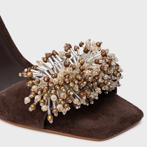 Sandália Bloom Salto Allure Couro Suede Marrom Ganache